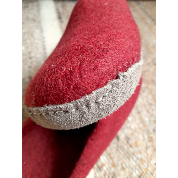 Chaussons en feutre naturel - Rouge - Semelle cuir