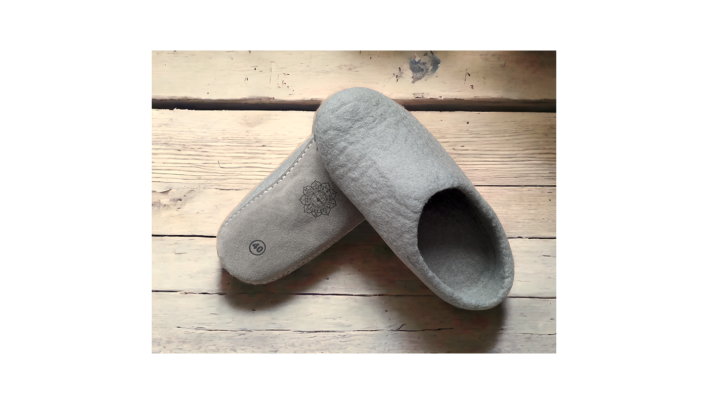 Felt Slippers - Leather sole - Grey - 45 EU