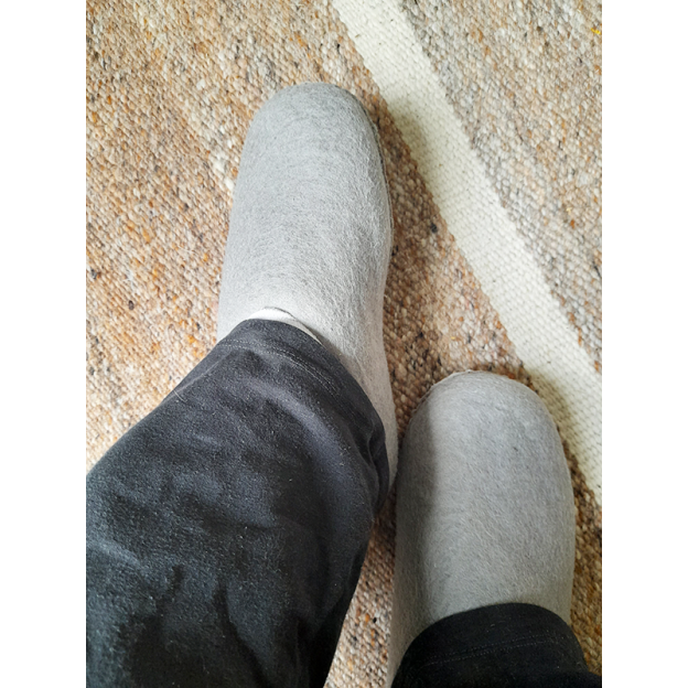 Felt Slippers - Leather sole - Grey - 39 EU