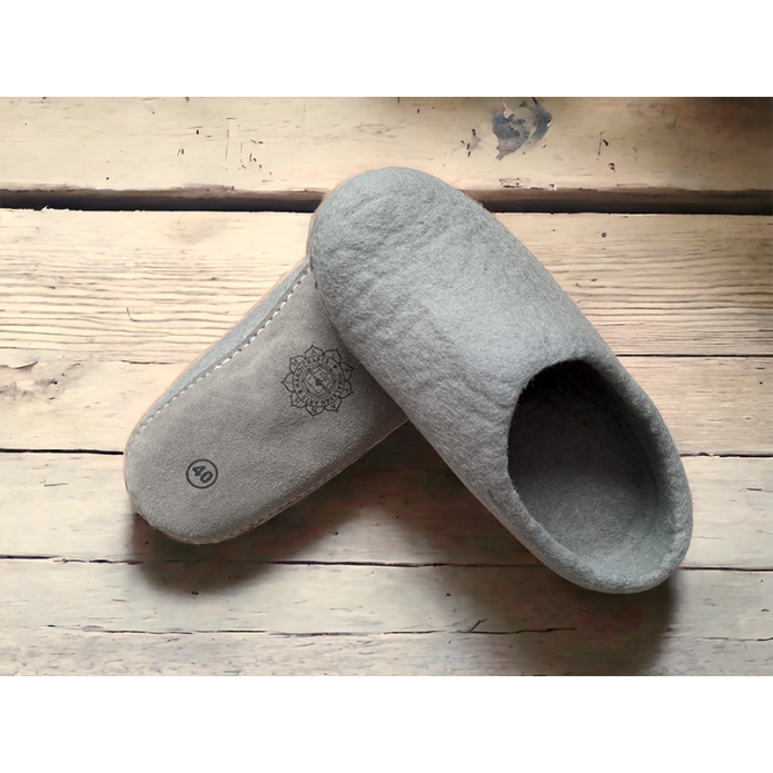 Felt Slippers - Leather sole - Grey - 39 EU