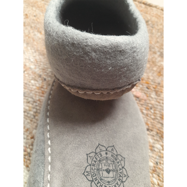 Felt Slippers - Leather sole - Grey - 36 EU
