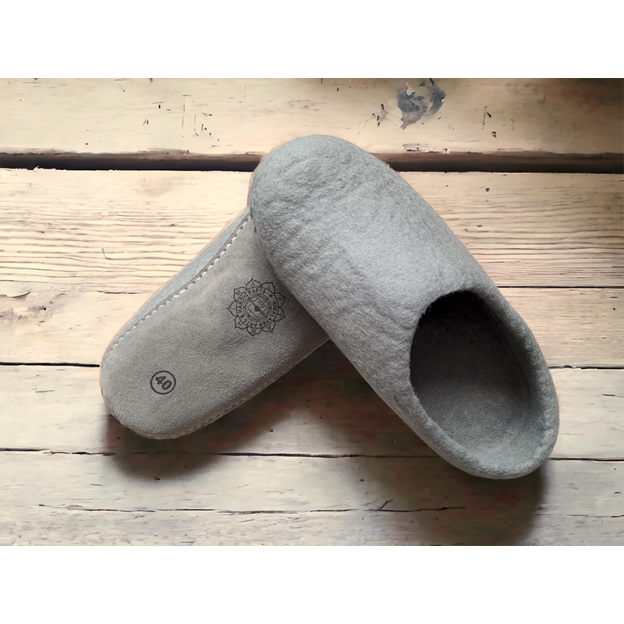 Felt Slippers - Leather sole - Grey - 36 EU