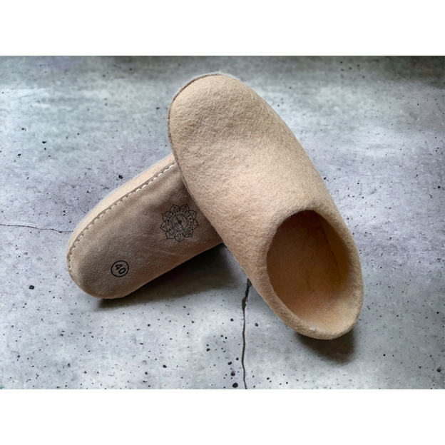 Felt Slippers - Leather sole - Beige - 45 EU
