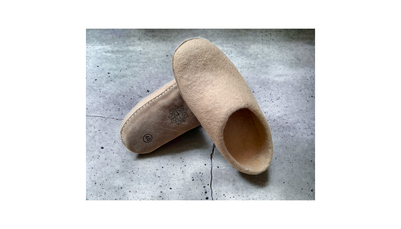 Felt Slippers - Leather sole - Beige - 41 EU