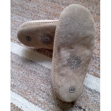 Chaussons en feutre naturel - Beige - Semelle cuir