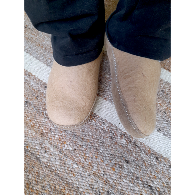 Chaussons en feutre naturel - Beige - Semelle cuir
