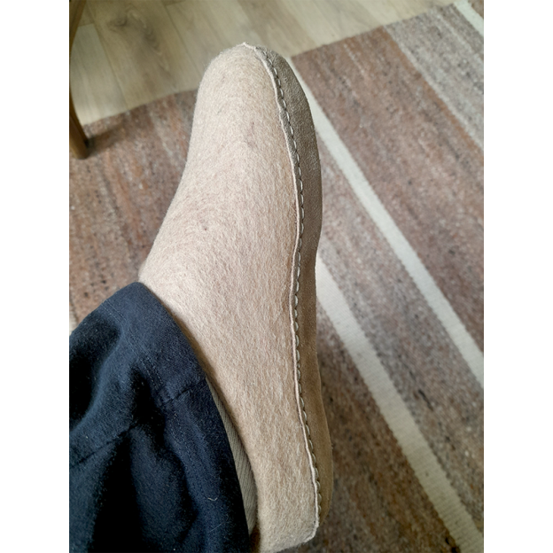 Chaussons en feutre naturel - Beige - Semelle cuir