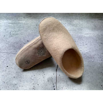 Chaussons en feutre naturel - Beige - Semelle cuir