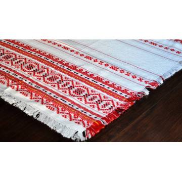 Chemin de table en coton brodé - Blanc et rouge