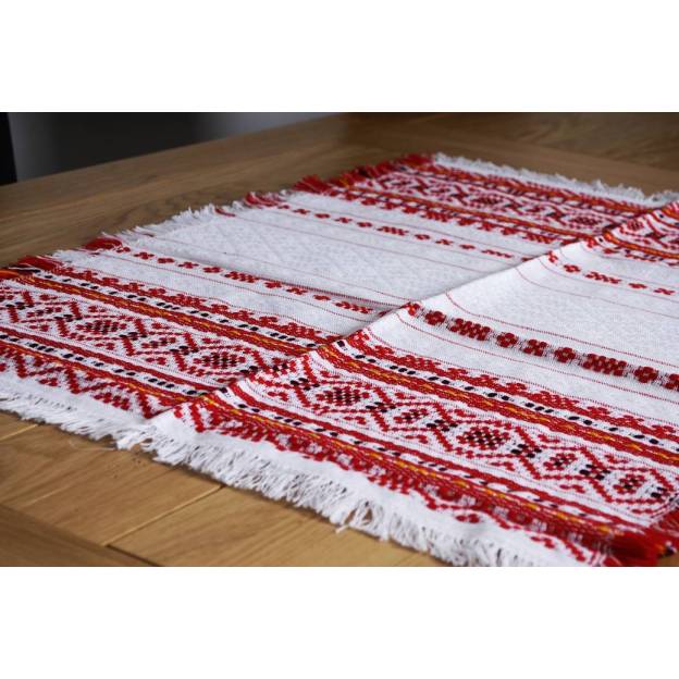 Chemin de table en coton brodé - Blanc et rouge