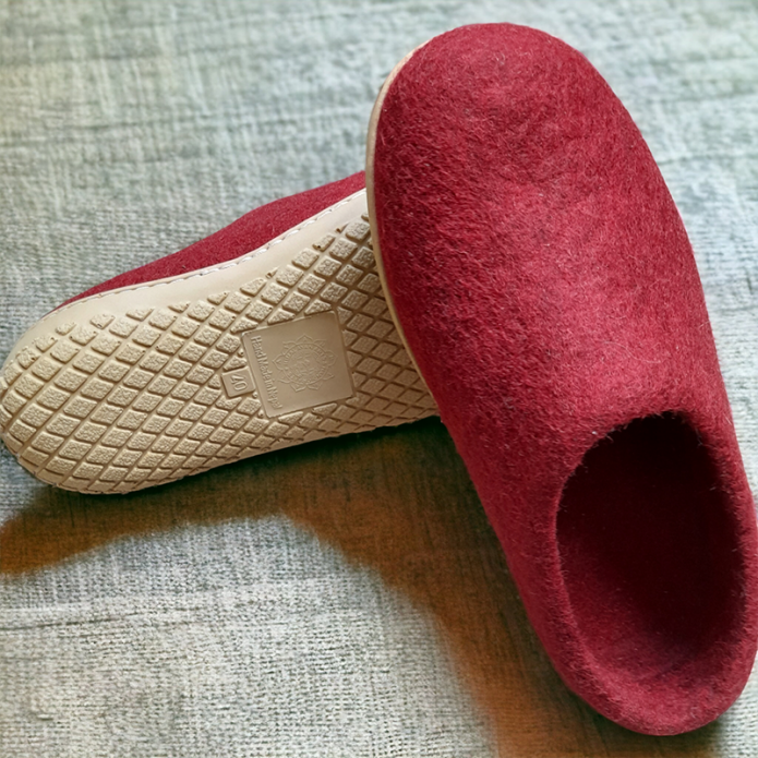 Chaussons en feutre naturel - Rouge - 38 - Semelle PU