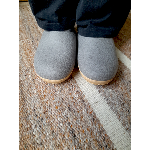 Chaussons en feutre naturel - Gris - Semelle PU