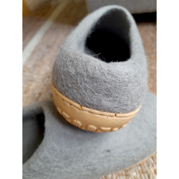 Chaussons en feutre naturel - Gris - 45 - Semelle PU