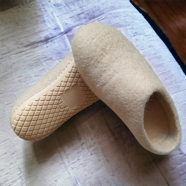 Chaussons en feutre naturel - Beige - Semelle PU