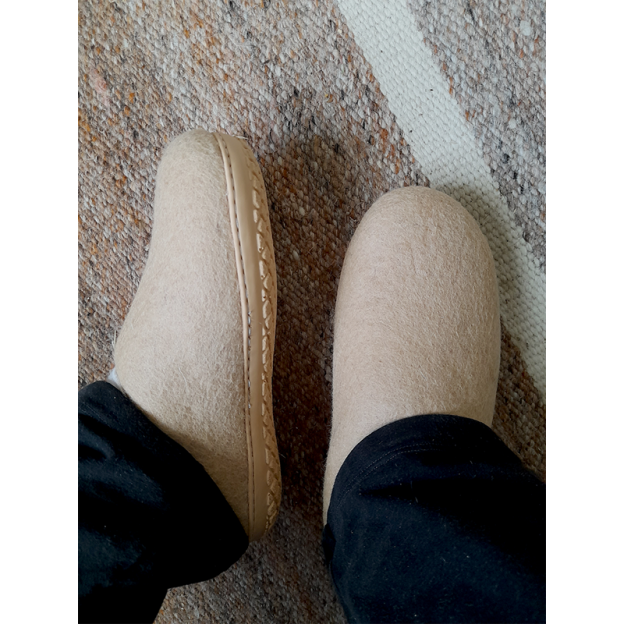 Chaussons en feutre naturel - Beige - Semelle PU
