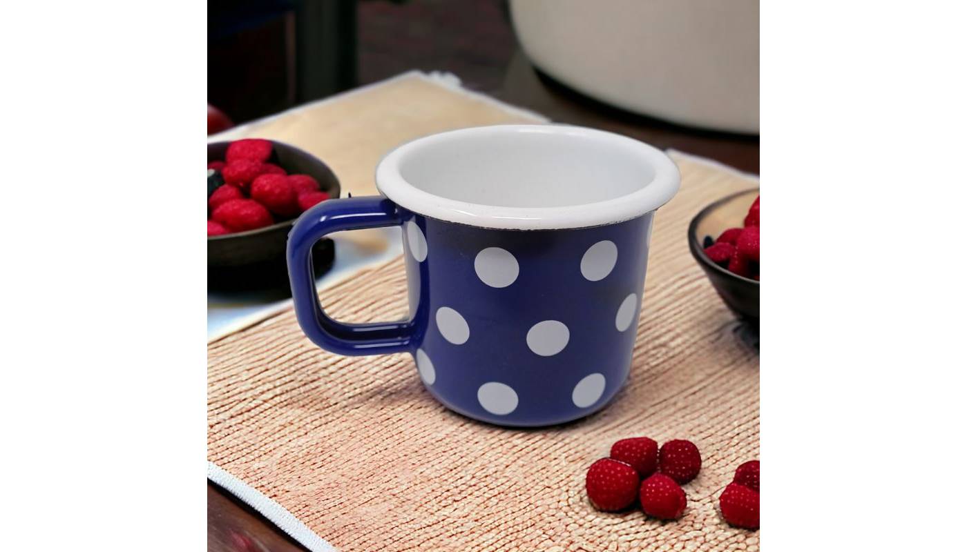 Enamelled metal mugs - Blue with white dots - 250 ml