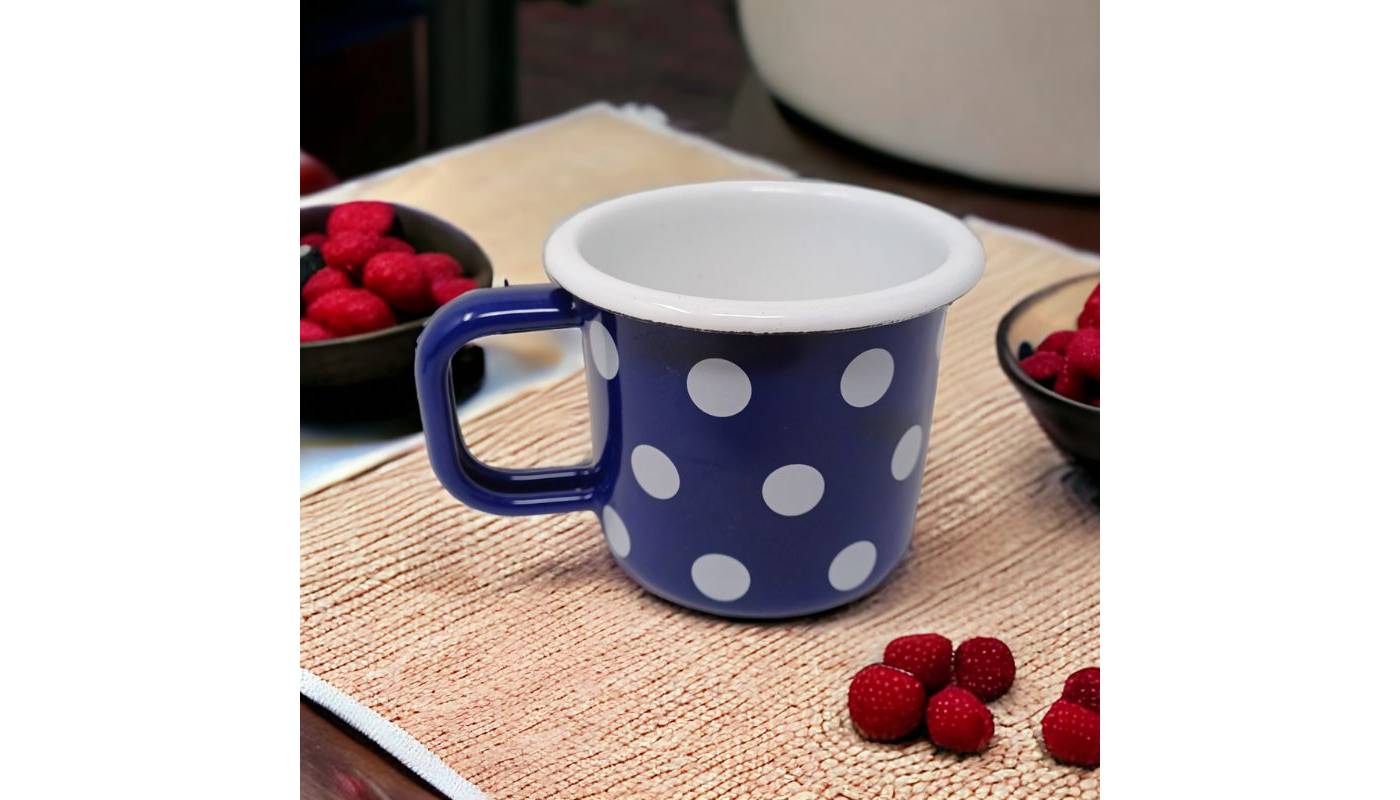 Mug en métal émaillé - Bleu à pois blanc - 250 ml