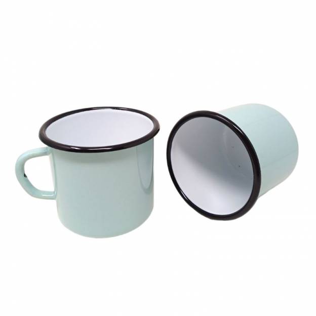 Mug Vert menthe - Métal émaillé - 400 ml - Lot de 2