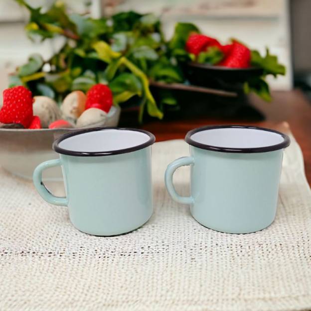 Mug Vert menthe - Métal émaillé - 400 ml - Lot de 2