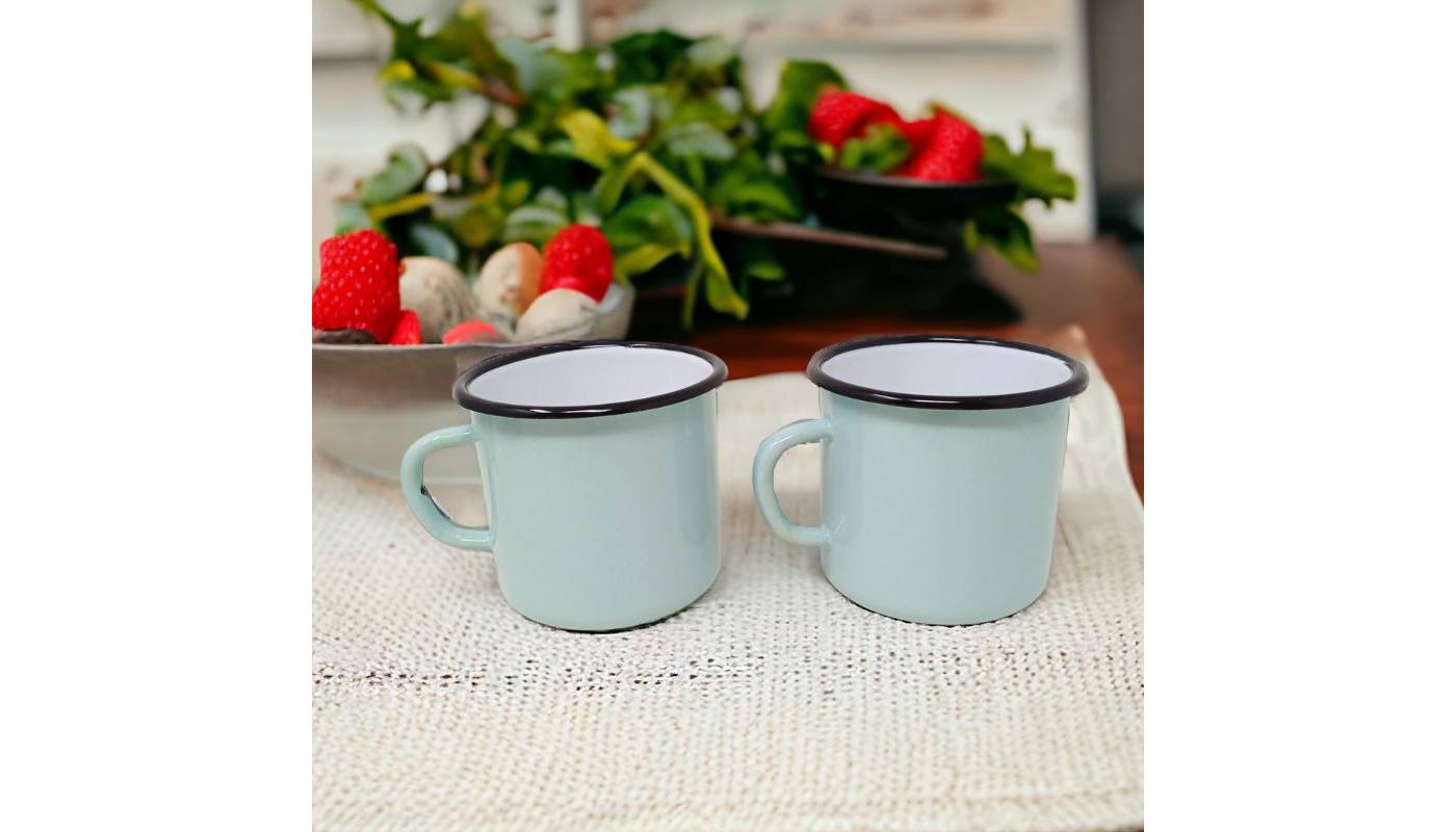 Enamelled steel mug - Mint green - 400 ml - Set of 2