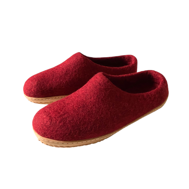 Natural felt slippers - Polyurethane sole - Color: Red