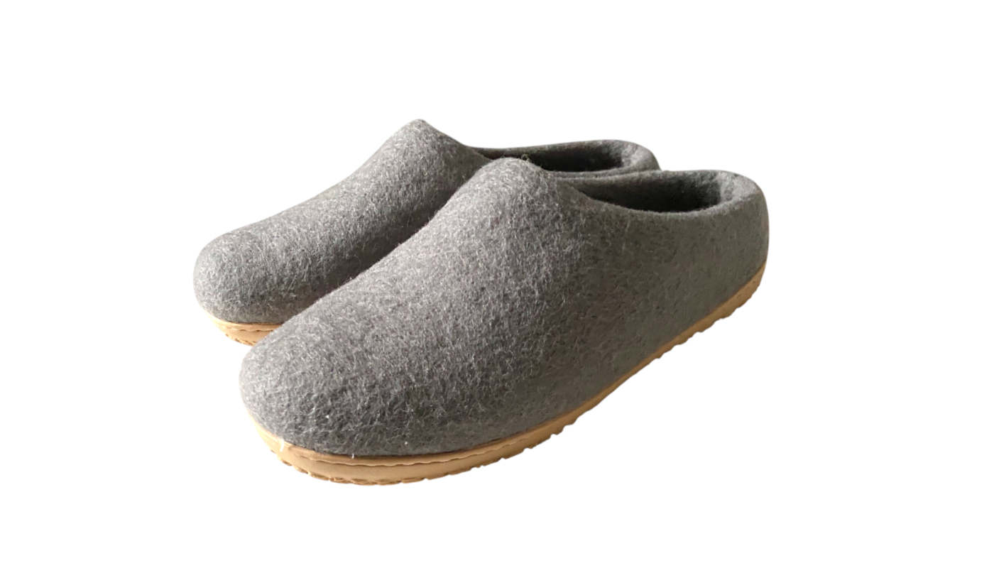 Chaussons en feutre naturel - Gris - Semelle PU