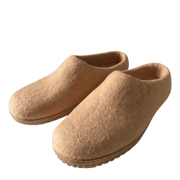 Chaussons en feutre naturel - Beige - Semelle PU