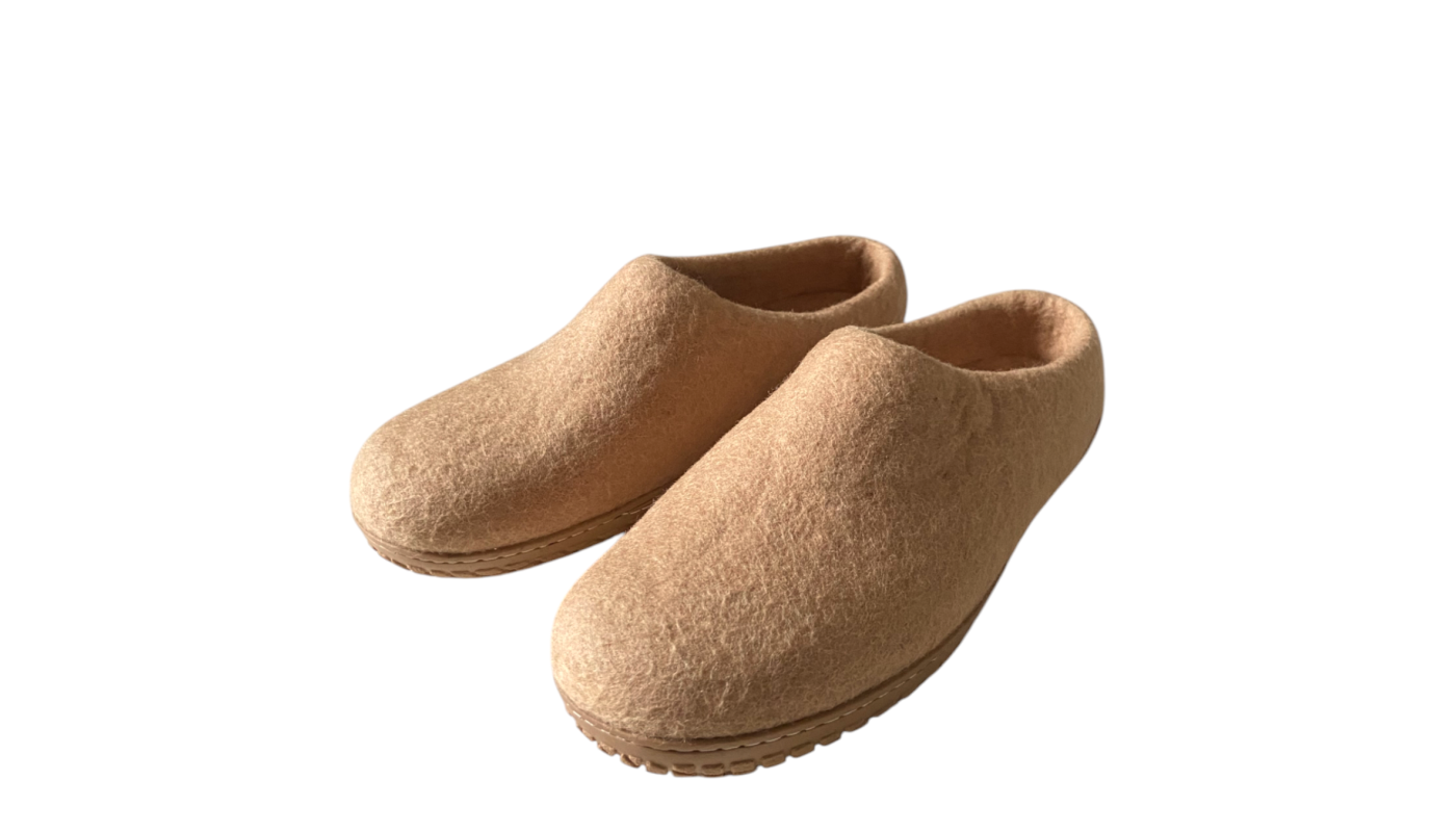 Chaussons en feutre naturel - Beige - Semelle PU