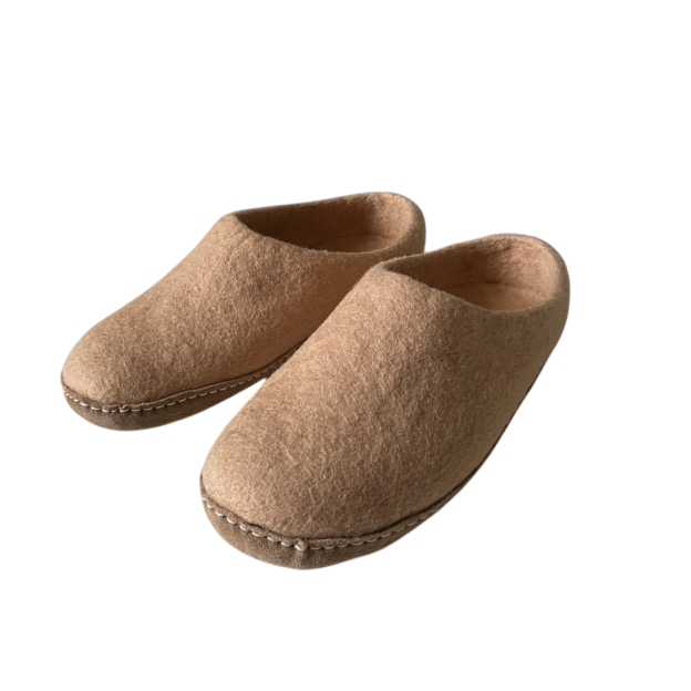 Chaussons en feutre naturel - Beige - Semelle cuir