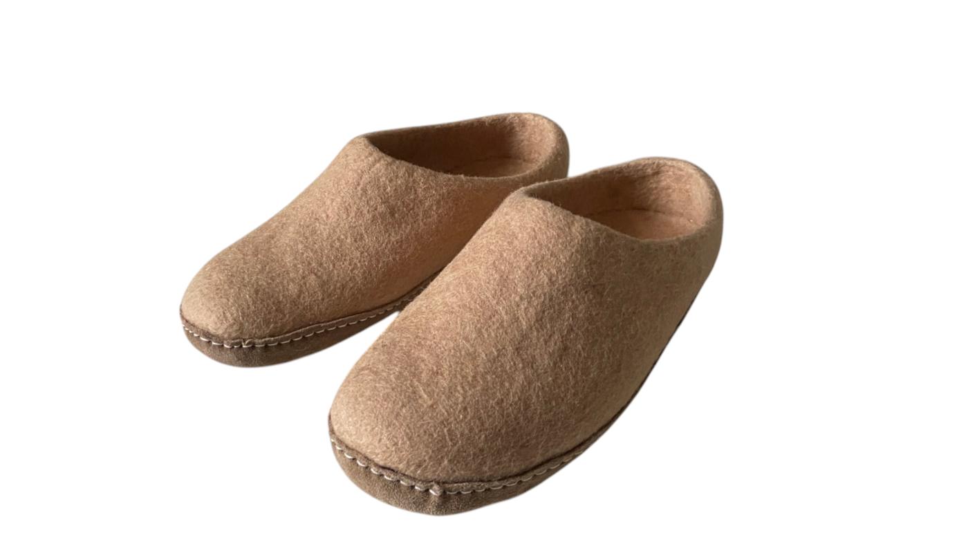 Chaussons en feutre naturel - Beige - Semelle cuir