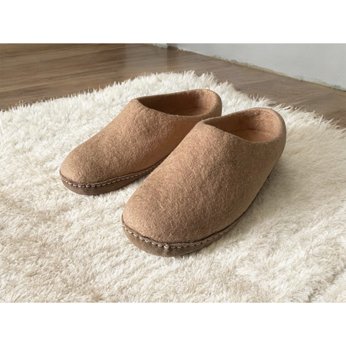 Chaussons en feutre naturel - Beige - Semelle cuir Chaussons en feutre naturel - Beige - Semelle cuir
