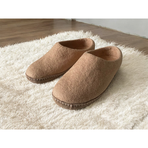 Chaussons en feutre naturel - Beige - Semelle cuir