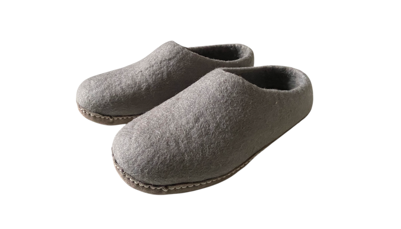 Chaussons en feutre naturel - Semelle cuir
