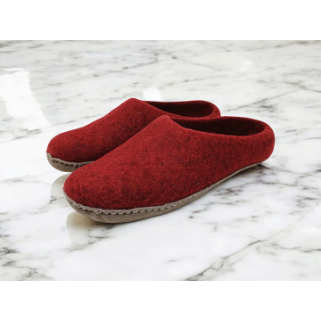 Chaussons en feutre naturel - Rouge - Semelle cuir