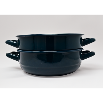 Plat en métal émaillé avec anses - bleu foncé - Diam. 16 cm