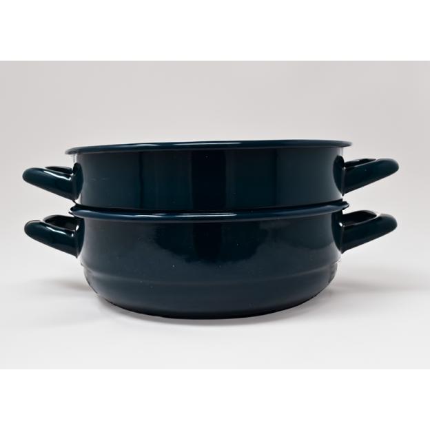 Plat en métal émaillé avec anses - bleu foncé - Diam. 16 cm