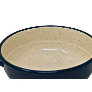 Plat en métal émaillé avec anses - bleu foncé - Diam. 16 cm