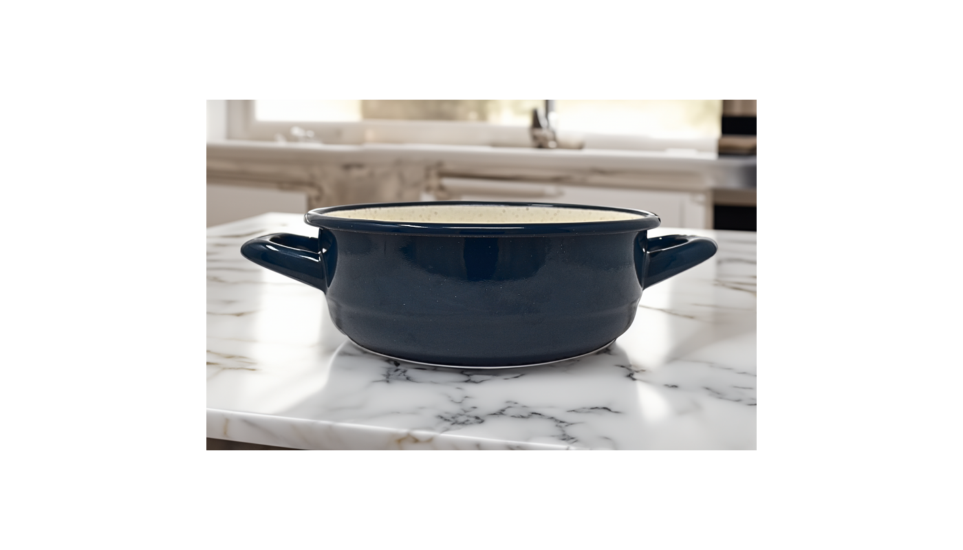 Plat en métal émaillé avec anses - bleu foncé - Diam. 16 cm