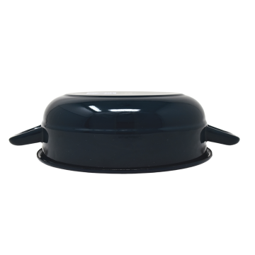 Plat en métal émaillé avec anses - bleu foncé - Diam. 16 cm