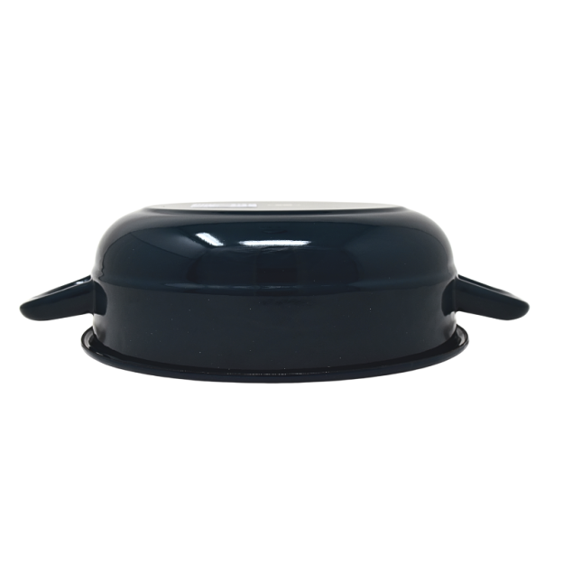 Plat en métal émaillé avec anses - bleu foncé - Diam. 16 cm