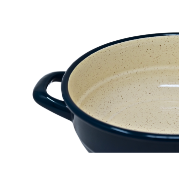 Enamelled metal dish with handles - Diam 16 cm - Dark blue