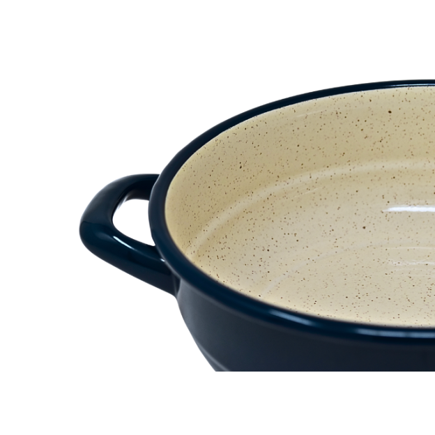 Enamelled metal dish with handles - Diam 16 cm - Dark blue