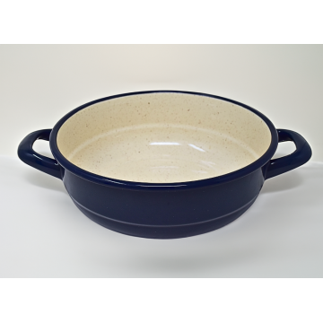 Plat en métal émaillé avec anses - bleu foncé - Diam. 16 cm