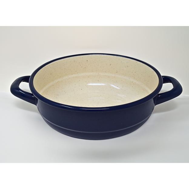 Plat en métal émaillé avec anses - bleu foncé - Diam. 16 cm