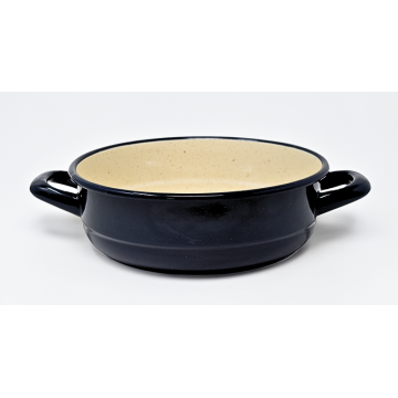 Plat en métal émaillé avec anses - bleu foncé - Diam. 16 cm