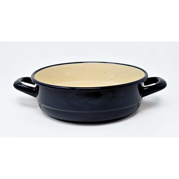 Enamelled metal dish with handles - Diam 16 cm - Dark blue