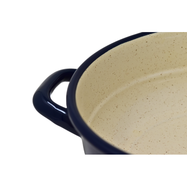 Plat en métal émaillé avec anses - Bleu foncé - Diam. 20 cm