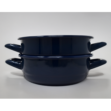 Plat en métal émaillé avec anses - Bleu foncé - Diam. 20 cm