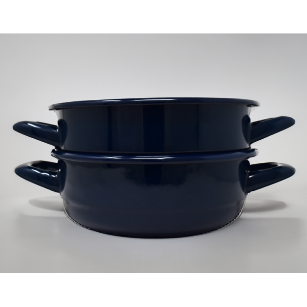 Plat en métal émaillé avec anses - Bleu foncé - Diam. 20 cm