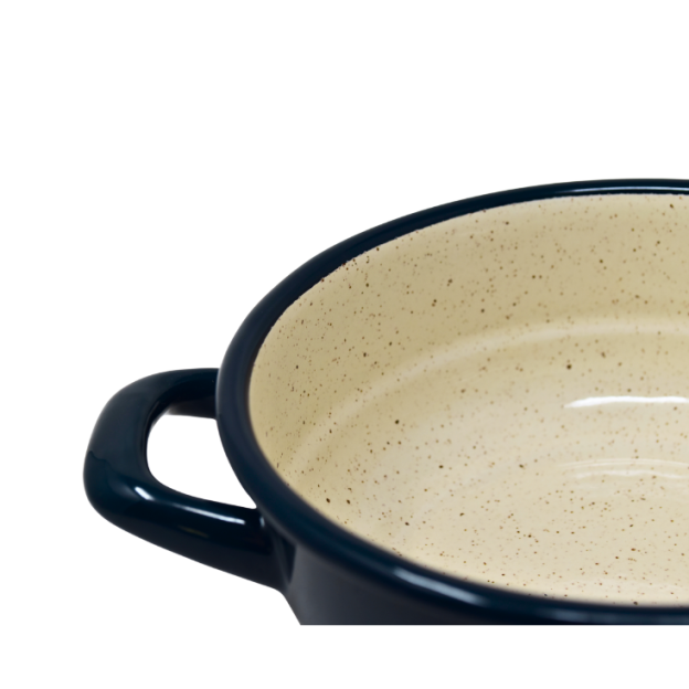 Plat en métal émaillé avec anses - Bleu foncé - Diam. 20 cm